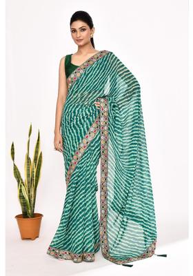 Green Embroidered Georgette Saree Set