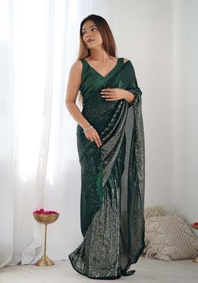 Green Sequin Work Georgette Saree Set