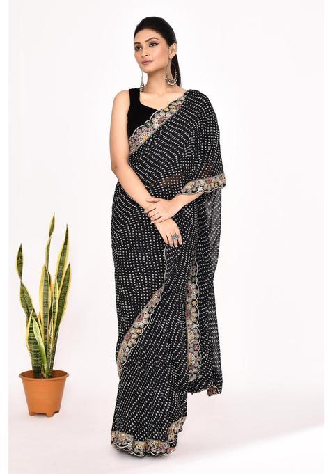 Black Embroidered Georgette Saree Set