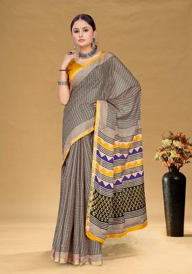 Black Checked Cotton Saree Set