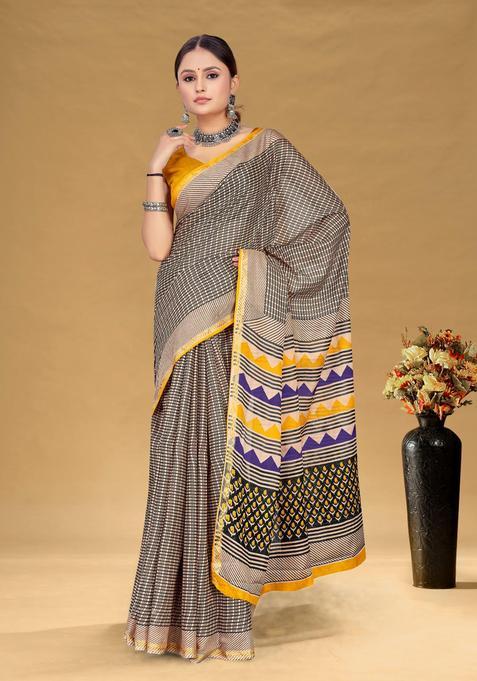 Black Checked Cotton Saree Set