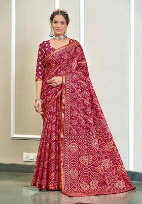 Pink Printed Cotton Saree Set