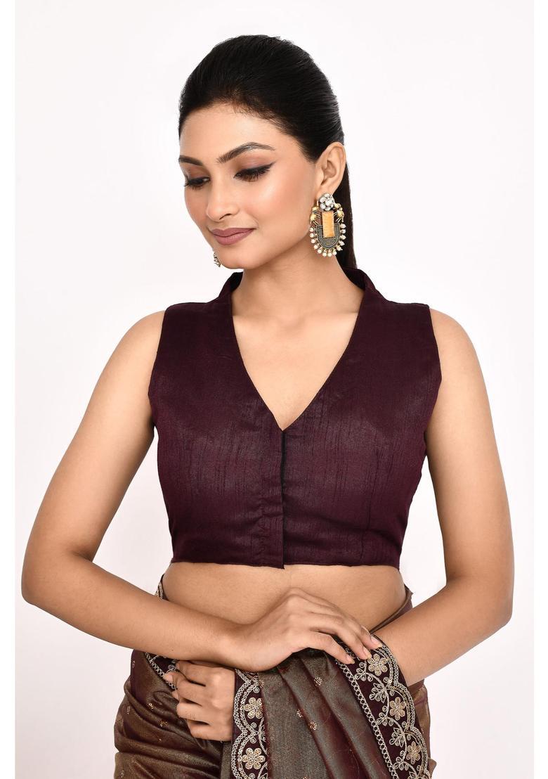 Brown Embroidered Organza Saree Set - Indya