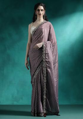 Purple Printed Georgette Saree Set