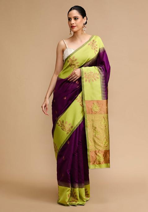 Purple Woven Jacquard Saree Set