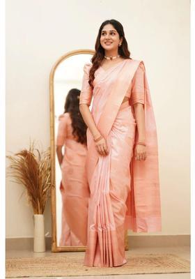 Peach Printed Jacquard Saree Set