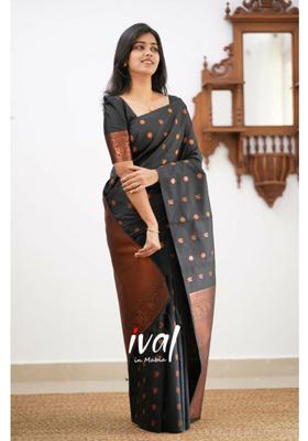Black Woven Silk Blend Saree Set