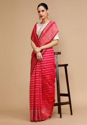Pink Woven Jacquard Saree Set