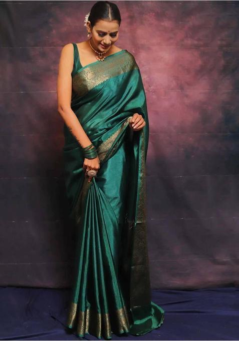 Green Woven Jacquard Saree Set