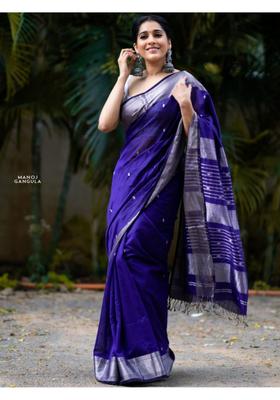 Blue Woven Jacquard Saree Set