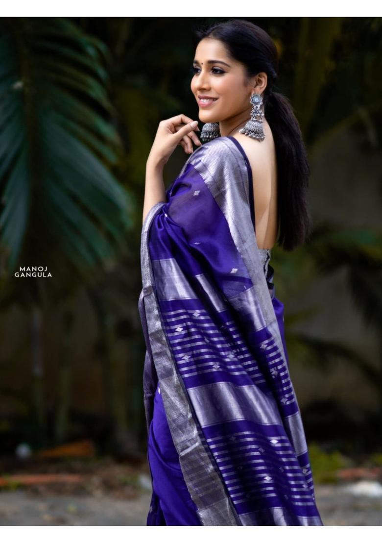 Blue Woven Jacquard Saree Set - Indya