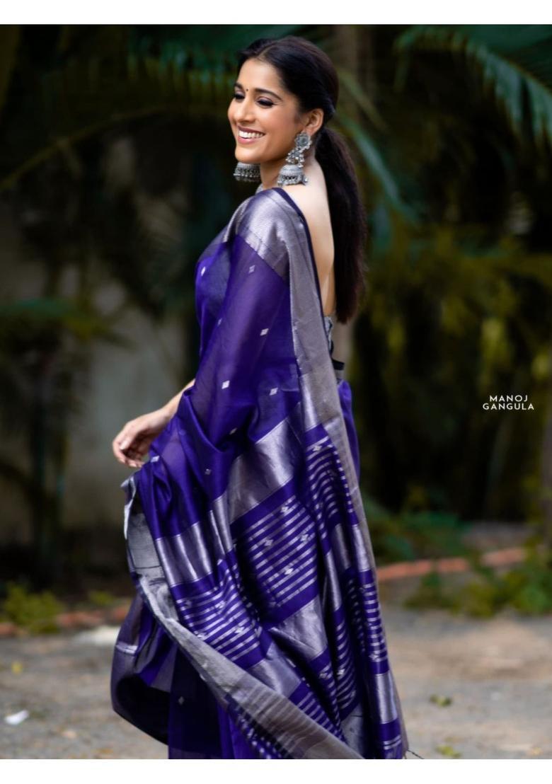 Blue Woven Jacquard Saree Set - Indya