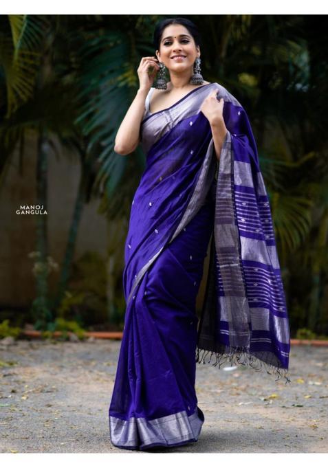 Blue Woven Jacquard Saree Set
