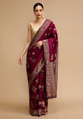 Wine Woven Jacquard Saree Set