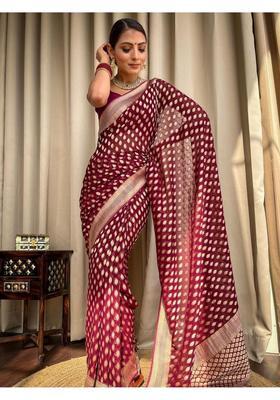 Maroon Woven Jacquard Saree Set
