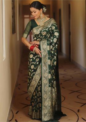 Green Woven Jacquard Saree Set