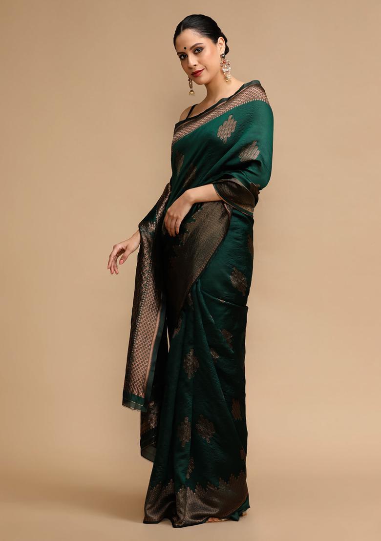 Green Woven Jacquard Saree Set - Indya