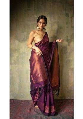 Purple Printed Jacquard Saree Set