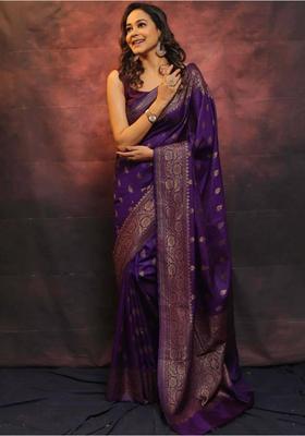 Purple Printed Jacquard Saree Set