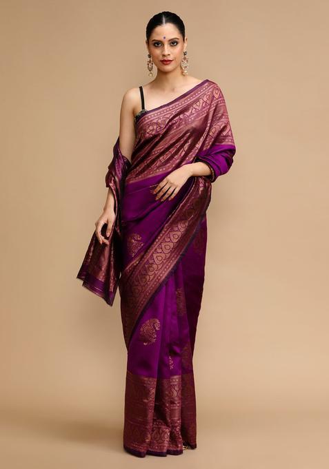 Purple Woven Jacquard Saree Set