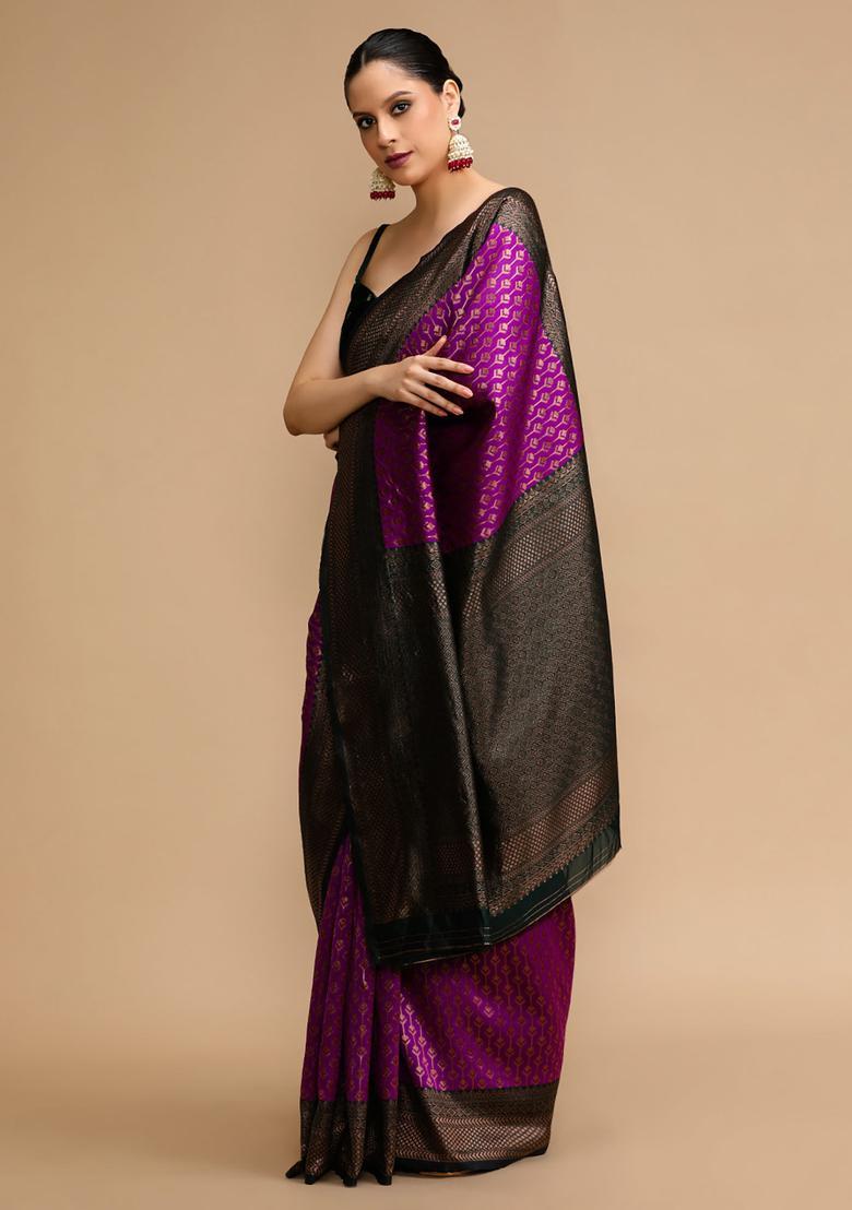 Purple Woven Jacquard Saree Set - Indya