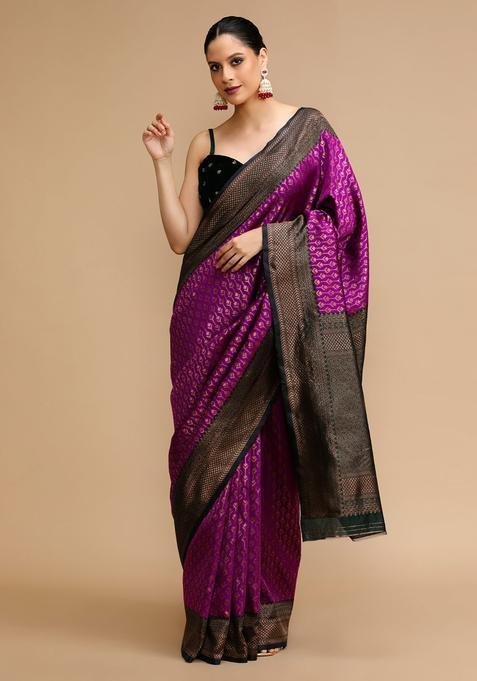 Purple Woven Jacquard Saree Set
