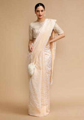Off White Woven Jacquard Saree Set