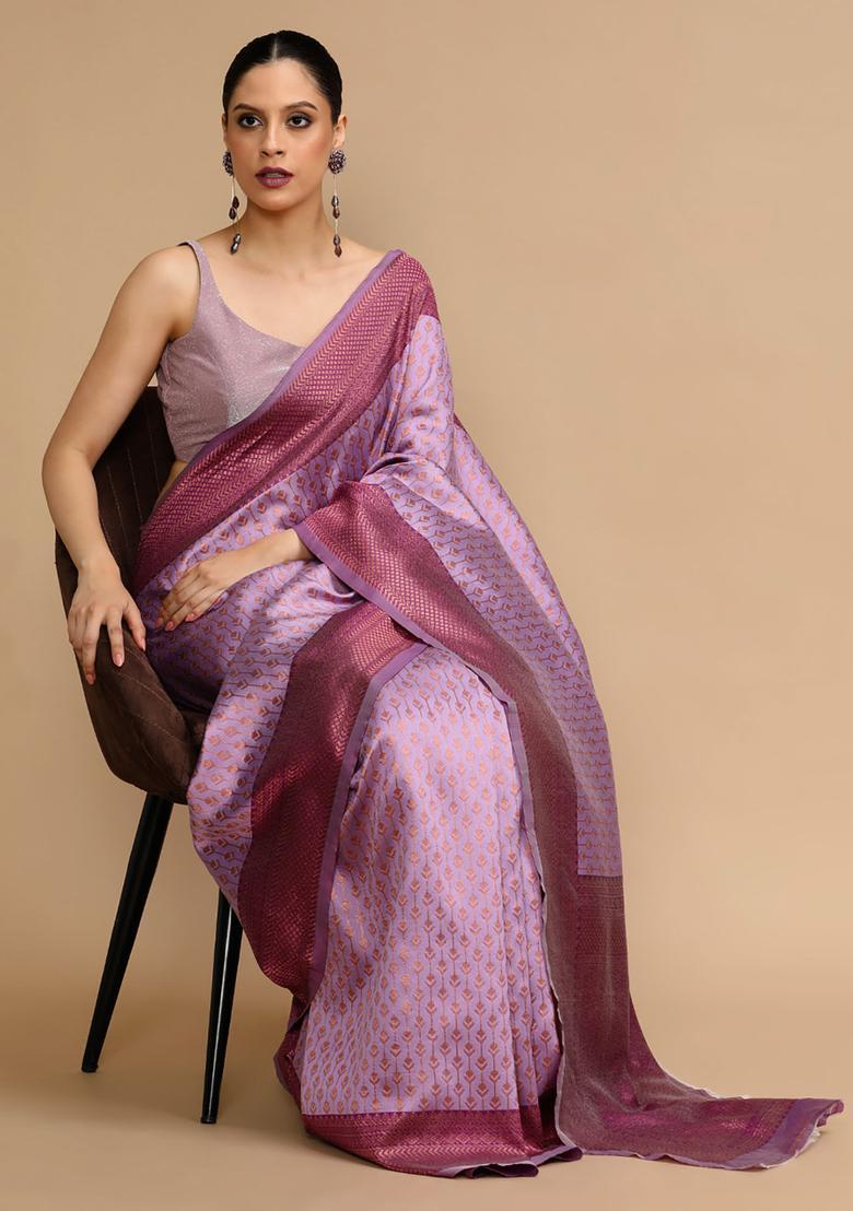 Lavender Woven Jacquard Saree Set - Indya
