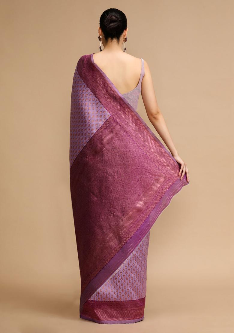 Lavender Woven Jacquard Saree Set - Indya