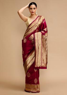 Maroon Woven Jacquard Saree Set