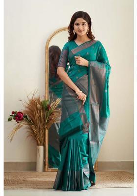 Green Printed Jacquard Saree Set