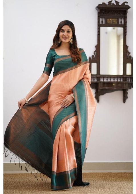 Multicolor Checked Silk Blend Saree Set