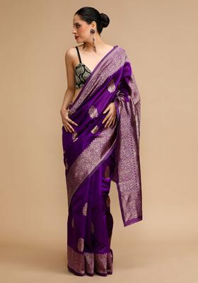 Purple Woven Jacquard Saree Set