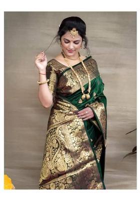 Green Printed Jacquard Saree Set