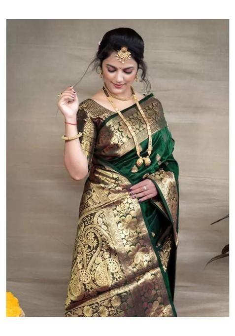 Green Printed Jacquard Saree Set