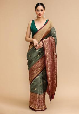 Green Woven Jacquard Saree Set