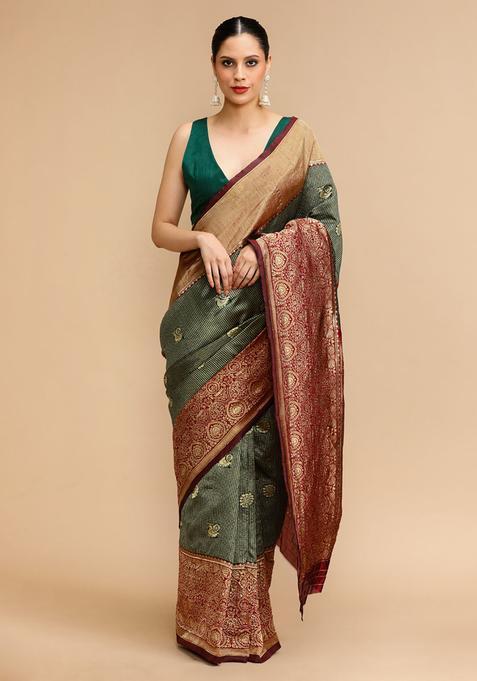 Green Woven Jacquard Saree Set