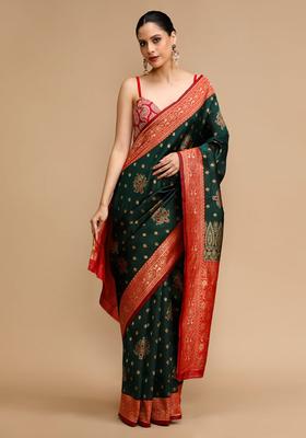 Green Woven Jacquard Saree Set