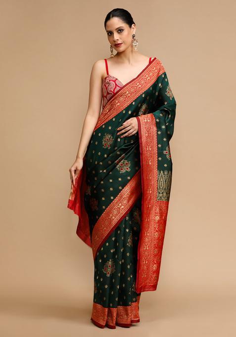Green Woven Jacquard Saree Set
