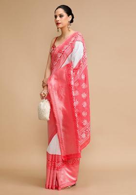 White Woven Jacquard Saree Set