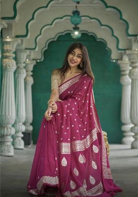 Maroon Printed Jacquard Saree Set