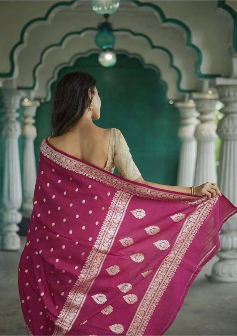 Maroon Printed Jacquard Saree Set - Indya