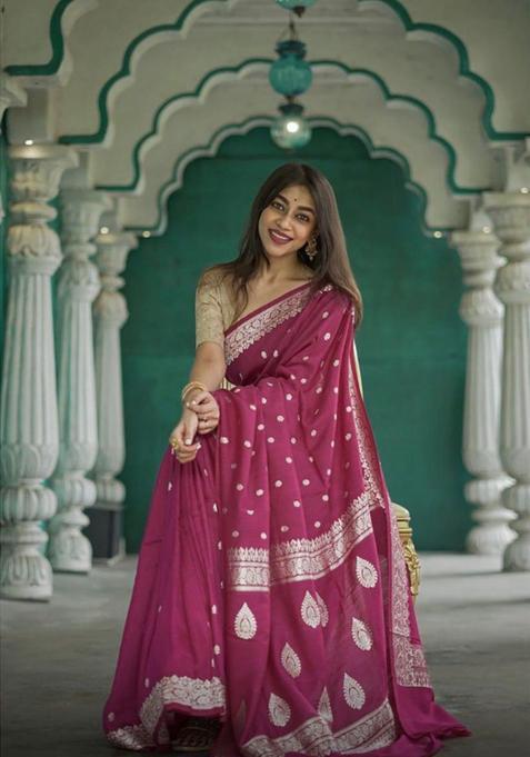 Maroon Printed Jacquard Saree Set
