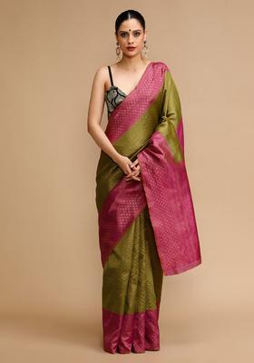Olive Woven Jacquard Saree Set