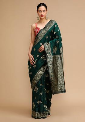 Green Woven Jacquard Saree Set
