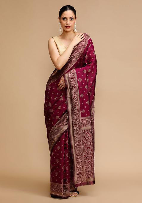 Wine Woven Jacquard Saree Set
