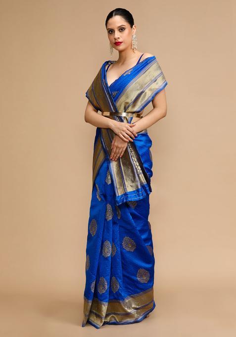 Blue Woven Jacquard Saree Set
