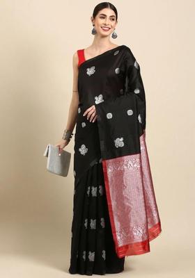 Black Woven Silk Blend Saree Set