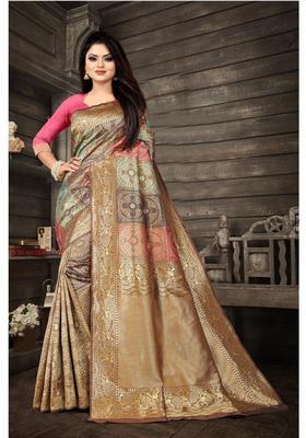 Cream Woven Silk Blend Saree Set
