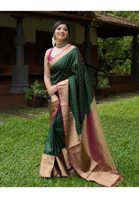 Green Woven Jacquard Saree Set